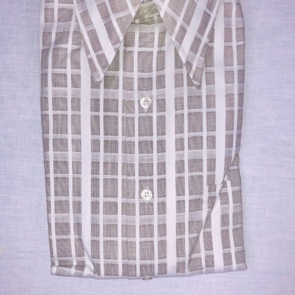 Vintage 70s Tuscany Dress Shirt Mens Size 16.5 33 White Gray Long Sleeve NEW - Picture 3 of 8